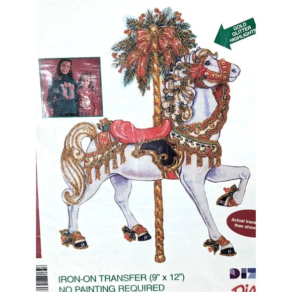 Colorlooks 1995 Carousel Horse Iron-On Transfer Full-Color Design Glitter NIP - Picture 1 of 3